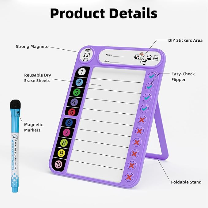 2-Pack Magnetic Chore Chart for Kids, ADHD Task Tracker Easy-Check Routine Dry - Image 3