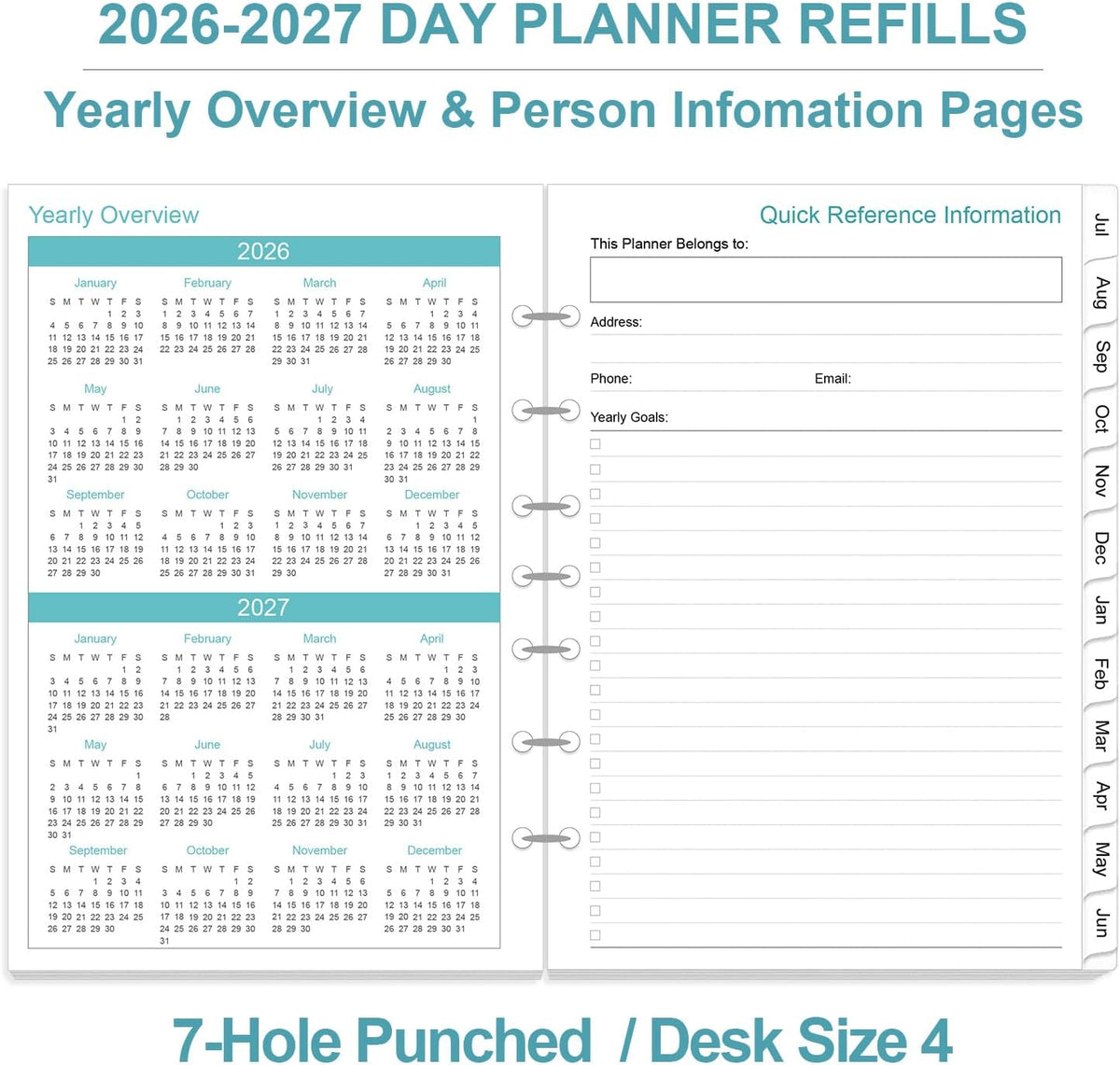 2027 Planner Refills - One Page Per Day Daily ＆ Monthly Planner, January 2027...