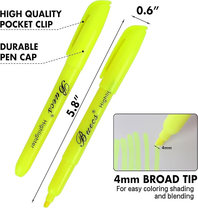 Buecs Highlighters Bulk Pack, Chisel Tip, Fluorescent Yellow, suitable - Image 3
