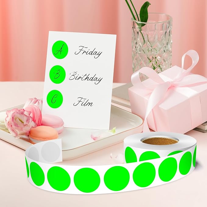 1 Inch Round Color Coding Labels, 1000 Dots Per Roll Fluorescent Green Color - Image 5