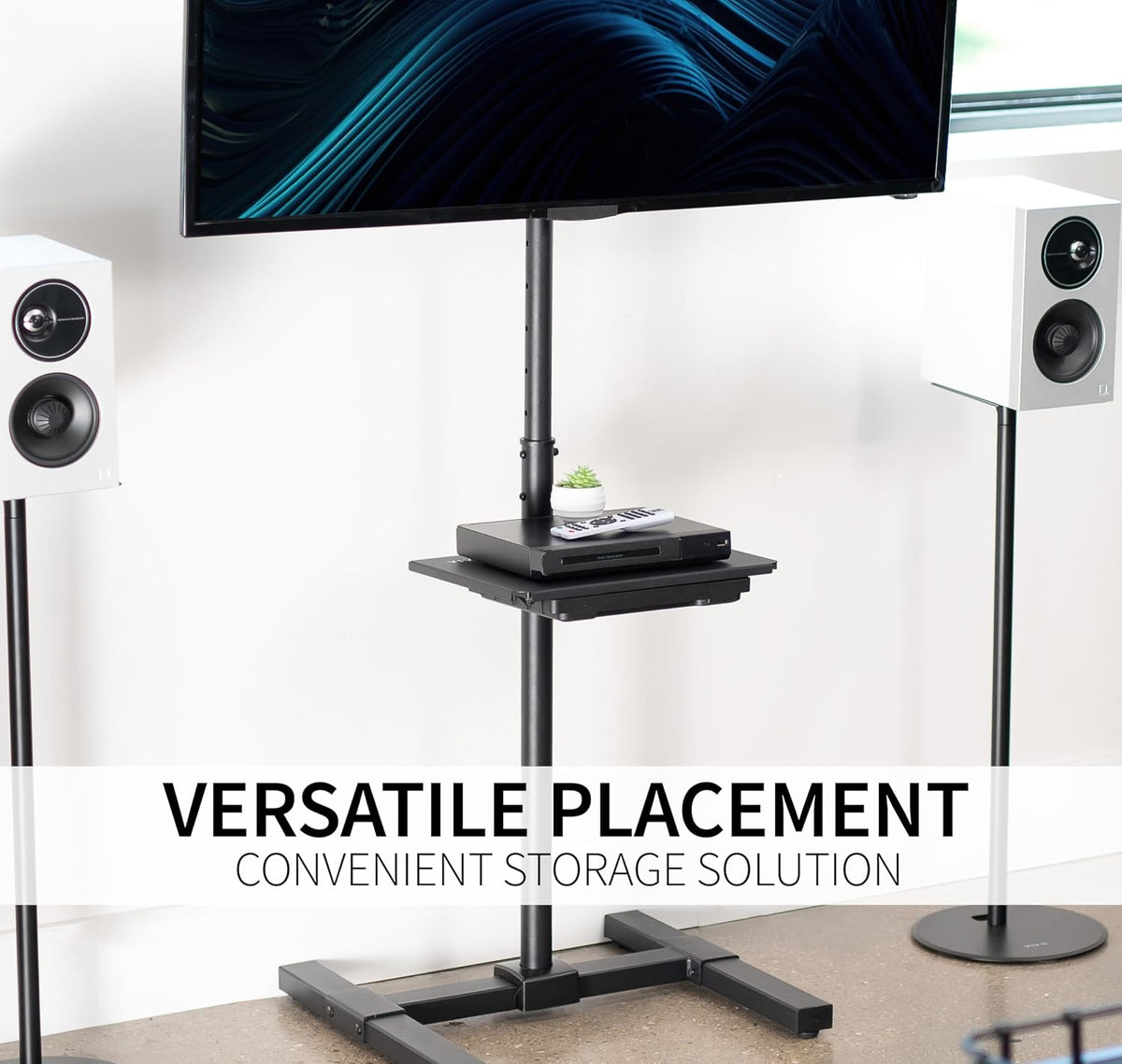 VIVO Black 14 x 10 in Pole Mount Shelf with Drawer, MOUNT-SF13D