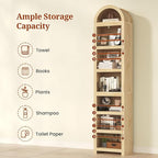 UPOSOJA 76" Tall Narrow Arched Bookcase, 7-Teir Mid-Century Modern Bookshelf - Image 3