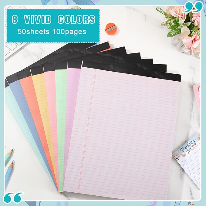Fuutreo 8 Pcs 8.5'' x 11'' Colored Legal Pad Writing Pads Narrow Ruled 50 - Image 4