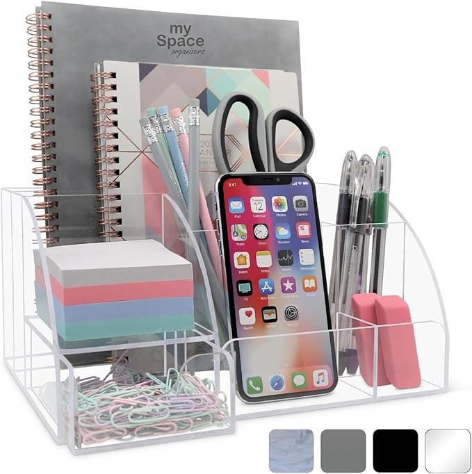 My Space Organizers Clear Acrylic Desk Oganizer, 9 Compartments, Office by MySpaceOrganizers