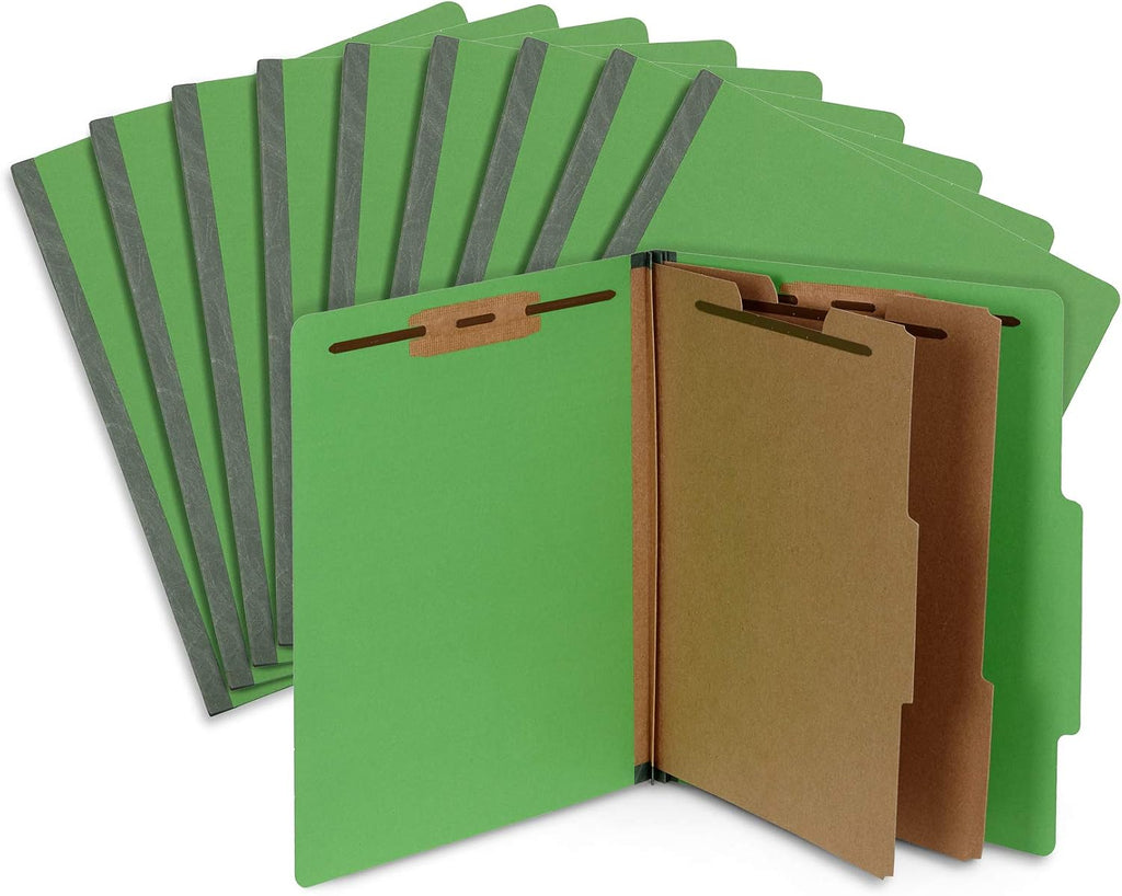Blue Summit Supplies 10 Classification Folders, 2 Divider, Green | Heavy-duty, 2 in expansion, 2 prong fasteners, 2 dividers, 6 sections, for medical, legal, and personnel files