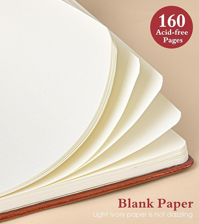 PAIBAS Blank Journal Notebook for Women Men, 160 Pages, A5 Hardcover Sketchbook - Image 4