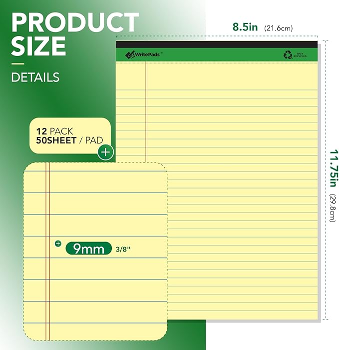 KAISA Legal Notepads 8.5"x11.75"，12pads note pads office supplies Recycled - Image 2