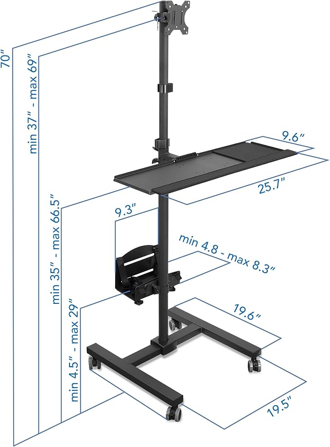Mount-It! Rolling Computer Cart on Wheels, Mobile Desk Workstation - Image 2