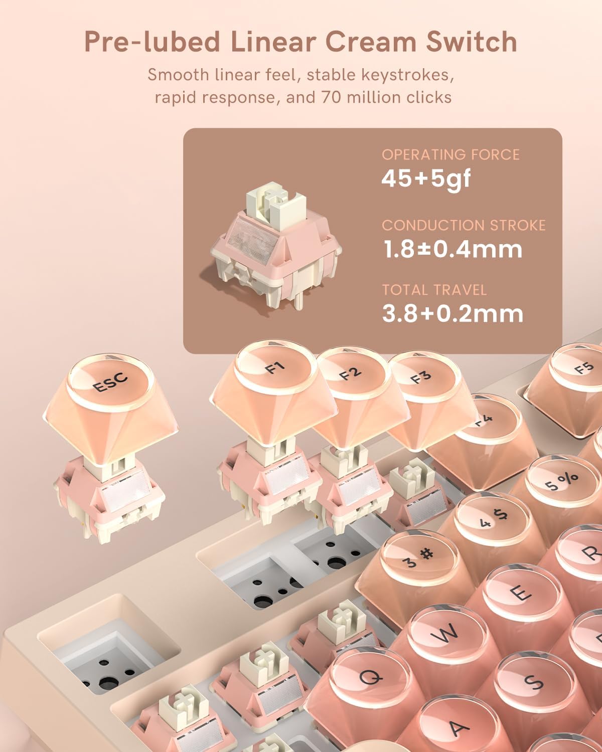 WK75 Wireless Mechanical Keyboard, Pink Creamy Keyboard with Knob