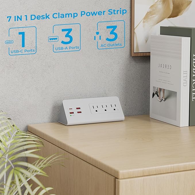 Nightstand Power Strip with USB C, Haiaoyyds Desk Edge Mount Power Hub with 3 - Image 2