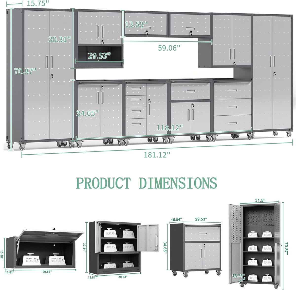 10-piece heavy duty steel garage cabinet system | shown in use
