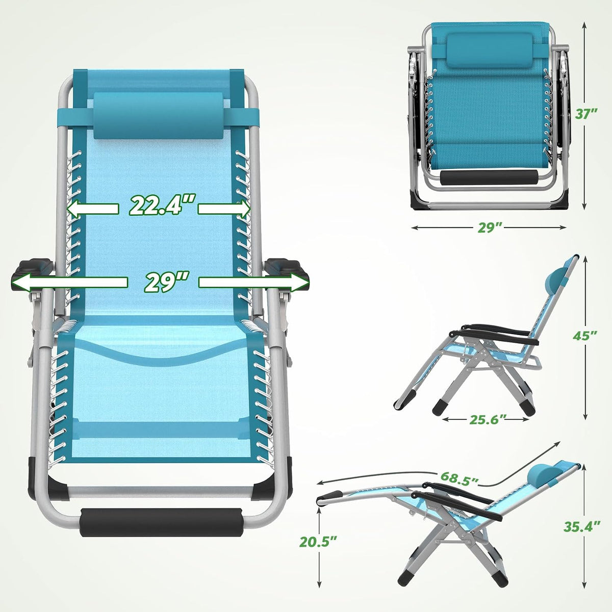 ZENPETIO 29In XL Zero Gravity Chair, 440LBS with Cushion