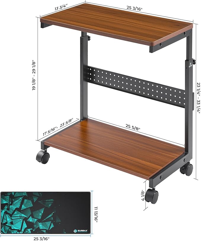EUREKA ERGONOMIC PC Stand Computer Cart, Height Adjustable Tower Stand 2-Tier - Image 2