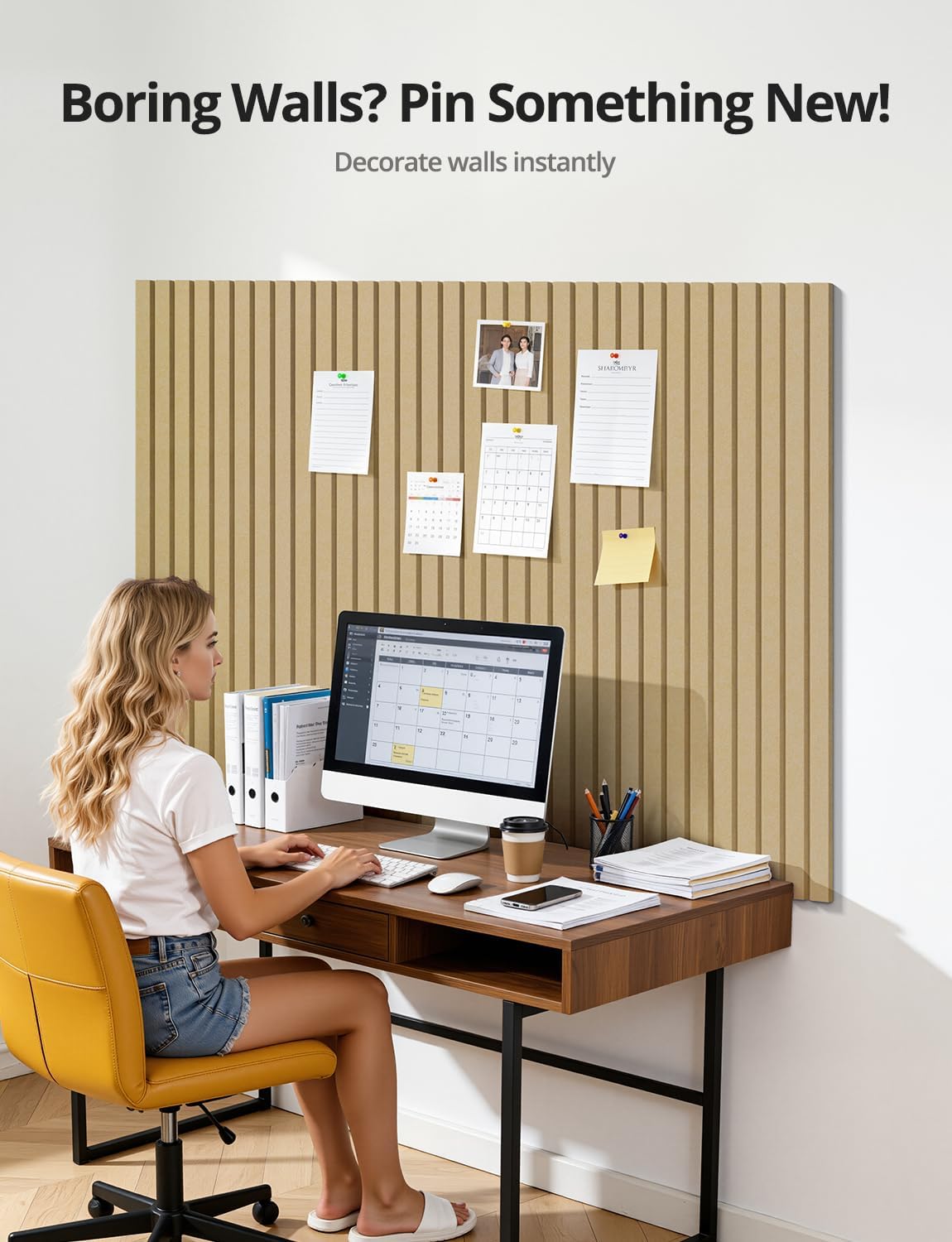 Kuchoow Large Felt Bulletin Board Cork Tiles for Wall Office Decor Brown Memo...