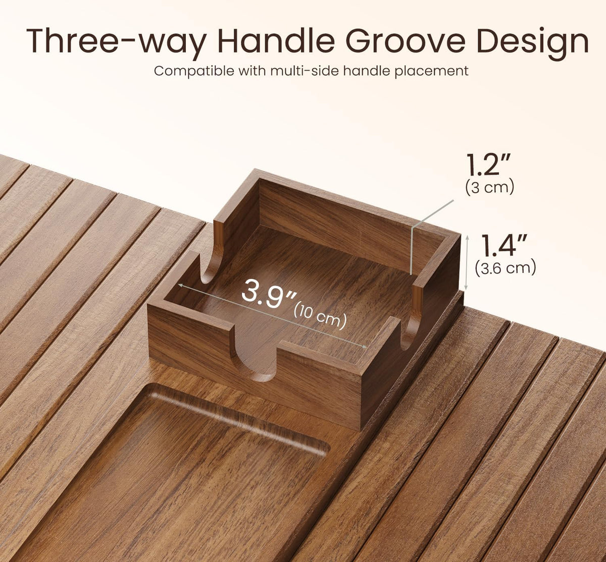 Fibogollo Acacia Wood Foldable Sofa Arm Tray with Square Cup Holder 2PC