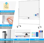 maxtek 60 x 48 Double Sided Rolling Whiteboard, Mobile Whiteboard Magnetic - Image 5
