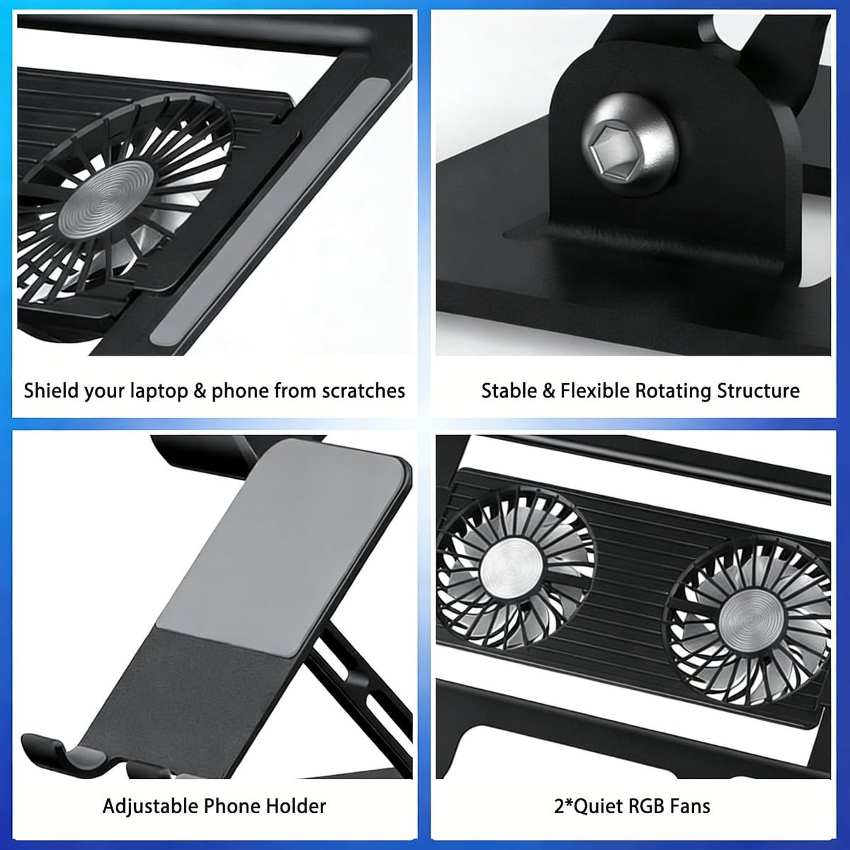 Laptop & Phone 2-in-1 Cooling Stand with Silent Fan, Adjustable Height &a...
