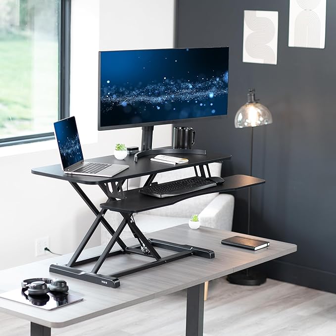 VIVO 42 inch Desk Converter, K Series, Height Adjustable Sit to Stand Riser - Image 2