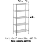 Regal Altair 18" Deep x 36" Wide x 74" Height Wire Shelving Kit | 5-Tier | NSF - Image 3