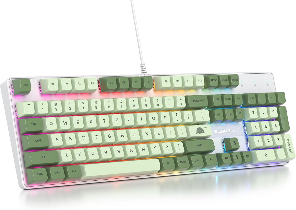 Fogruaden Mechanical Keyboard, Green Matcha, Wired USB 104 Key RGB Backlit Ga...