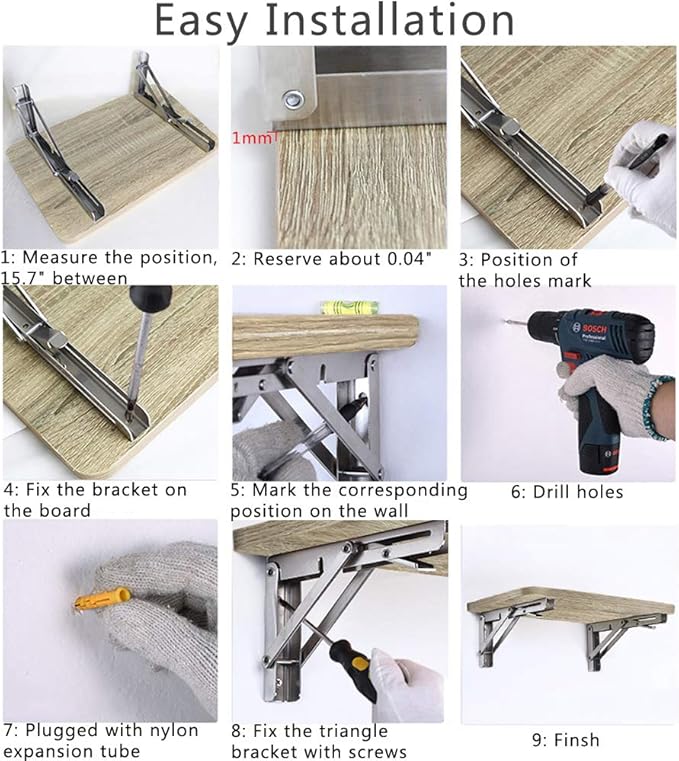 Folding Shelf Brackets, Max Load 300 lb, Heavy Duty Stainless Steel Collapsible - Image 6