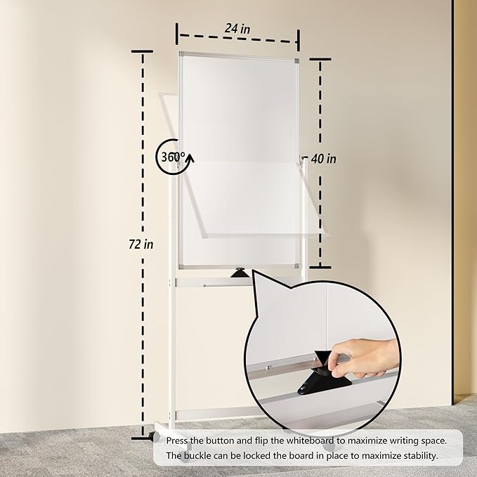Neatsure Rolling Whiteboard on Wheels, Portable Standing Dry Erase Board Easel - Image 3
