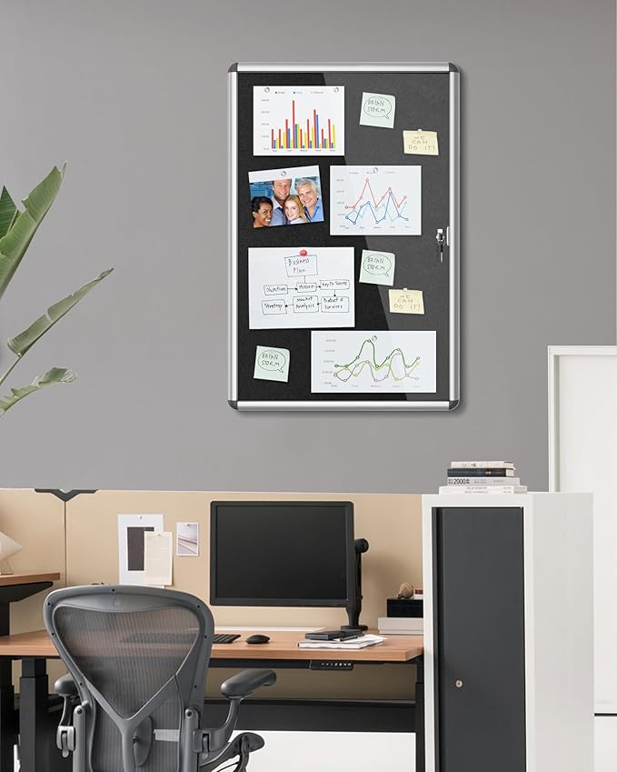 Mifuro 36"x24" Enclosed Bulletin Board, Lockable Weather-Resistant Aluminum - Image 2