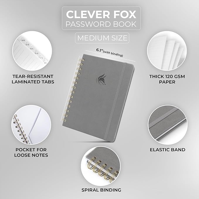 Clever Fox Password Book Spiral – Internet Address & Password Organizer - Image 2