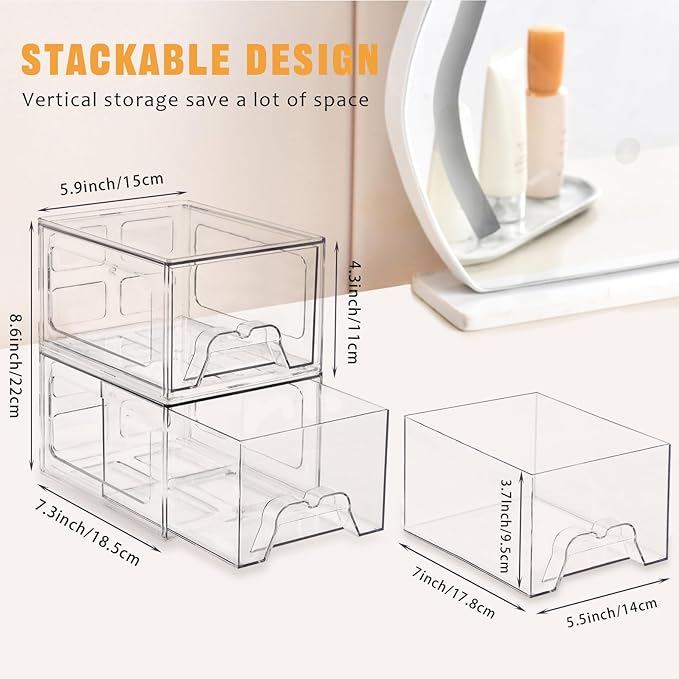 Stebopum 6 Pack Stackable Makeup Organizer, 4.4'' Tall Acrylic Bathroom Makeup - Image 2