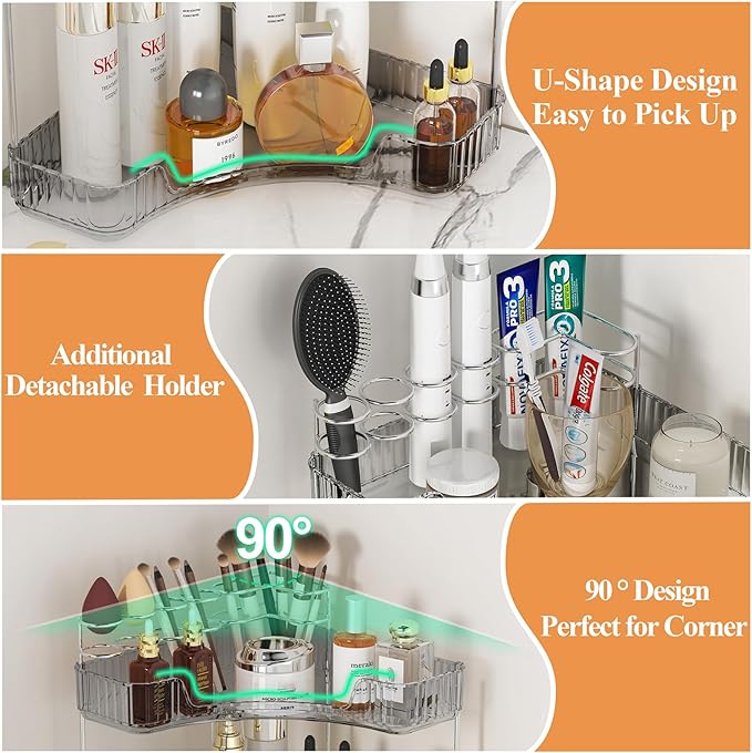SUNZOS 2 Tier Corner Bathroom Counter Organizer, Bathroom Countertop Shelf - Image 3