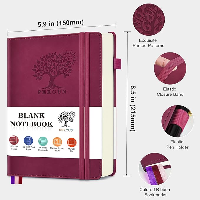 PERCUN Blank Journal Ntebook for Men & Women, 160 Pages Blank Journals for - Image 2