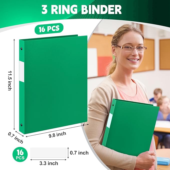 Henoyso 16 Pcs 3 Ring Binder 0.5 Inch Round Fits Letter Size 8.5'' x 11'' Paper - Image 3