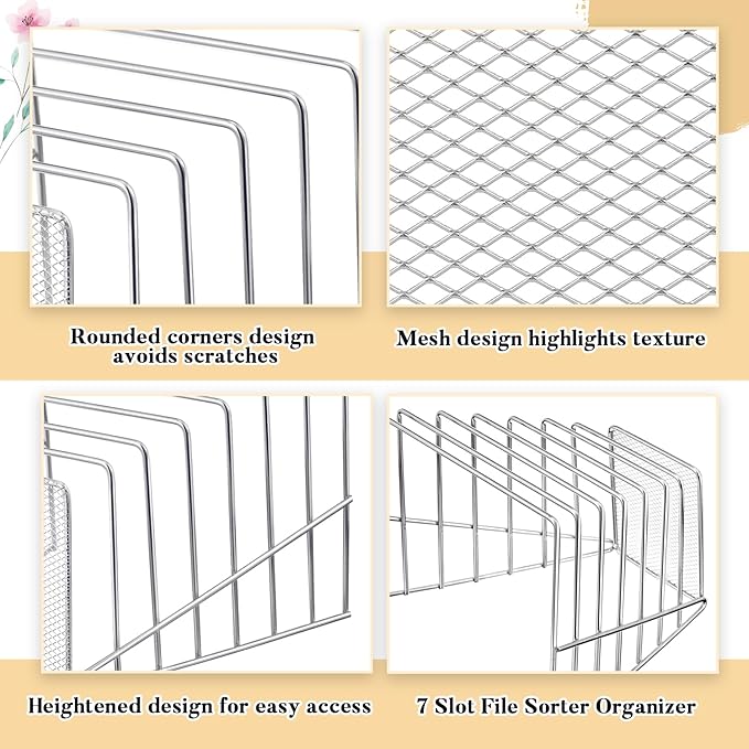 2 Pcs 7 Section Incline File Sorter Metal Wire Mesh File Rack - Image 3