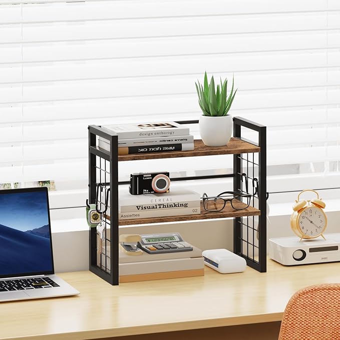ELITEROO Desktop Shelf Organizer, 2 Tier Wood Desk Bookshelf, Desk Top Storage - Image 2