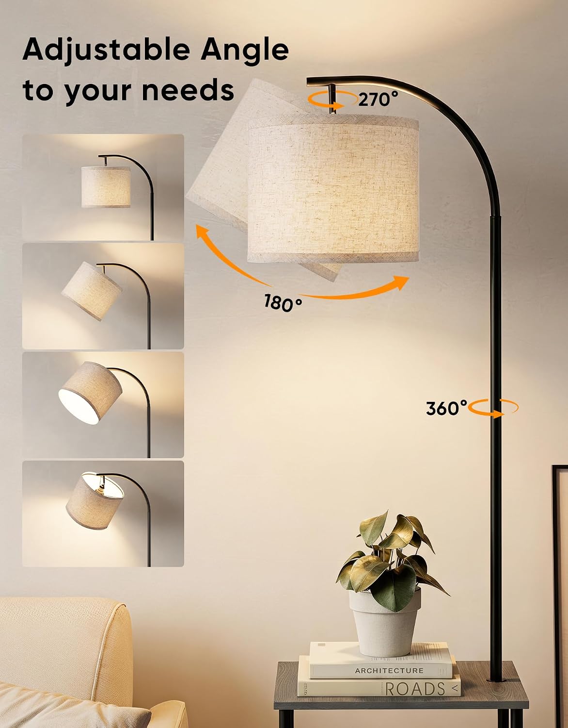 PARTPHONER Floor Lamp with Table, Night Stand with Lamp, Narrow Side Table wi...