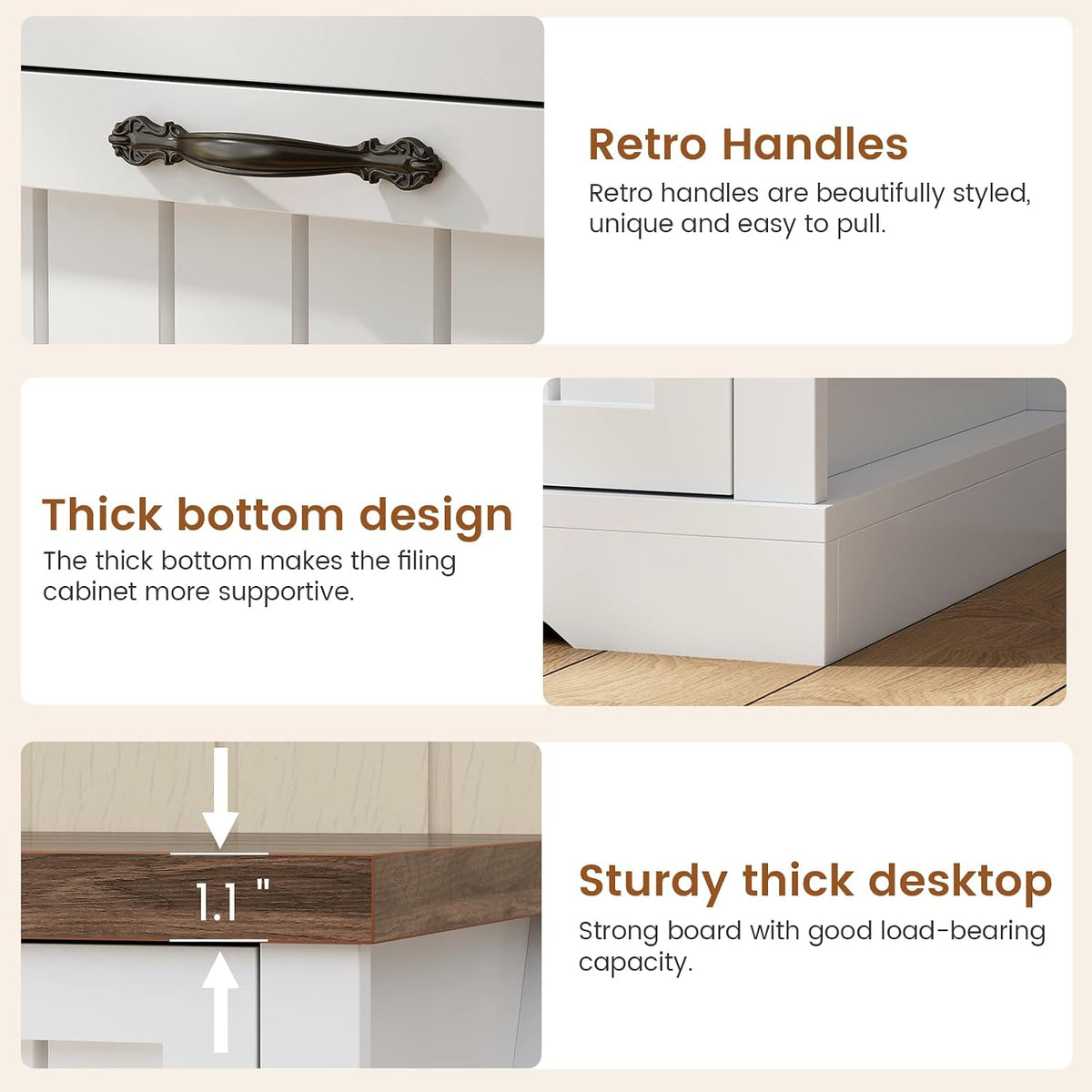 sedeta farmhouse 3 drawer file cabinet for home, view 9