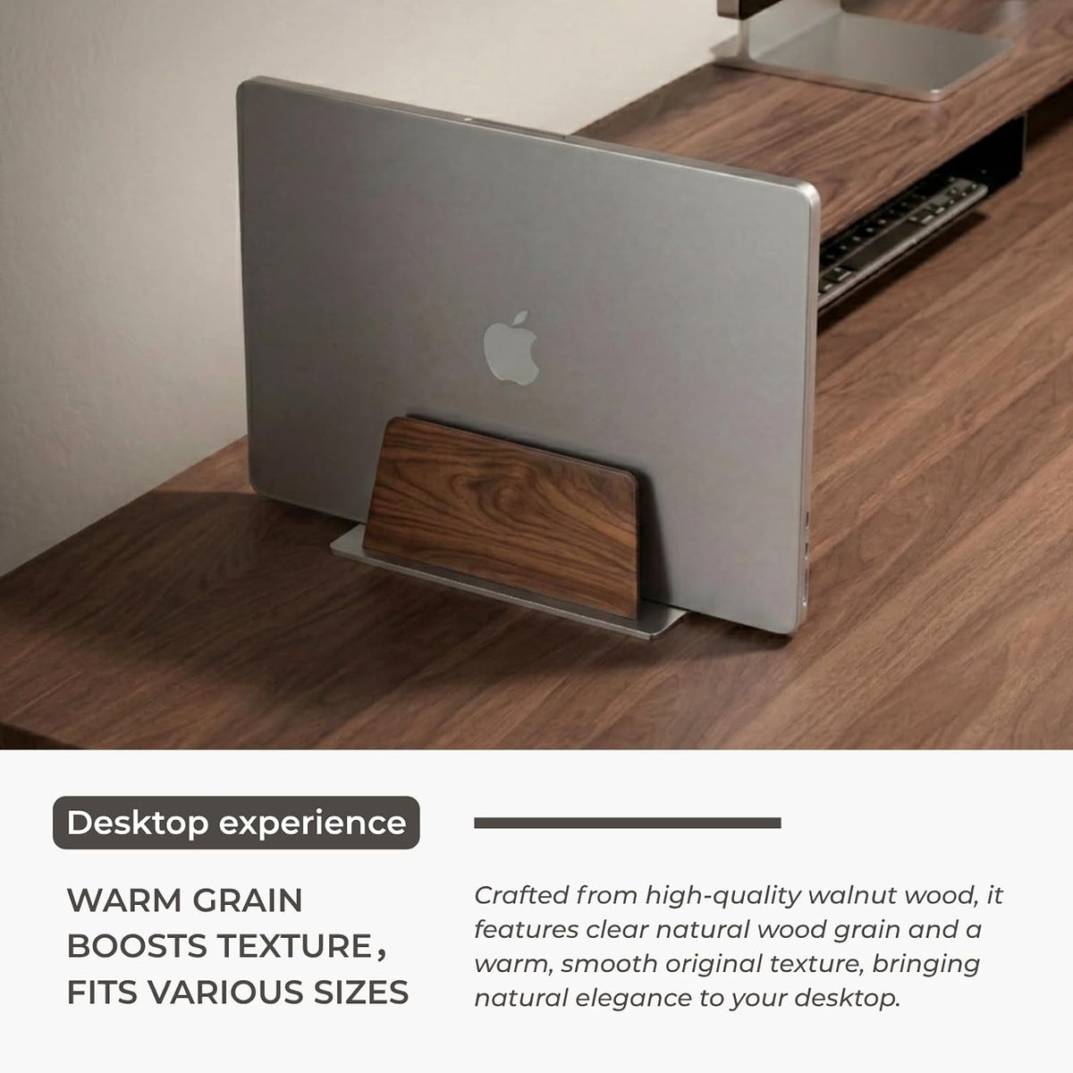 muso wood Walnut Single Slot Vertical Laptop Stand with Adjustable Dock