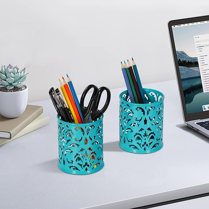 EasyPAG Teal Pen Holder for Desk, 2 Pack Round Pen Organizer, Brush Holder for - Image 7
