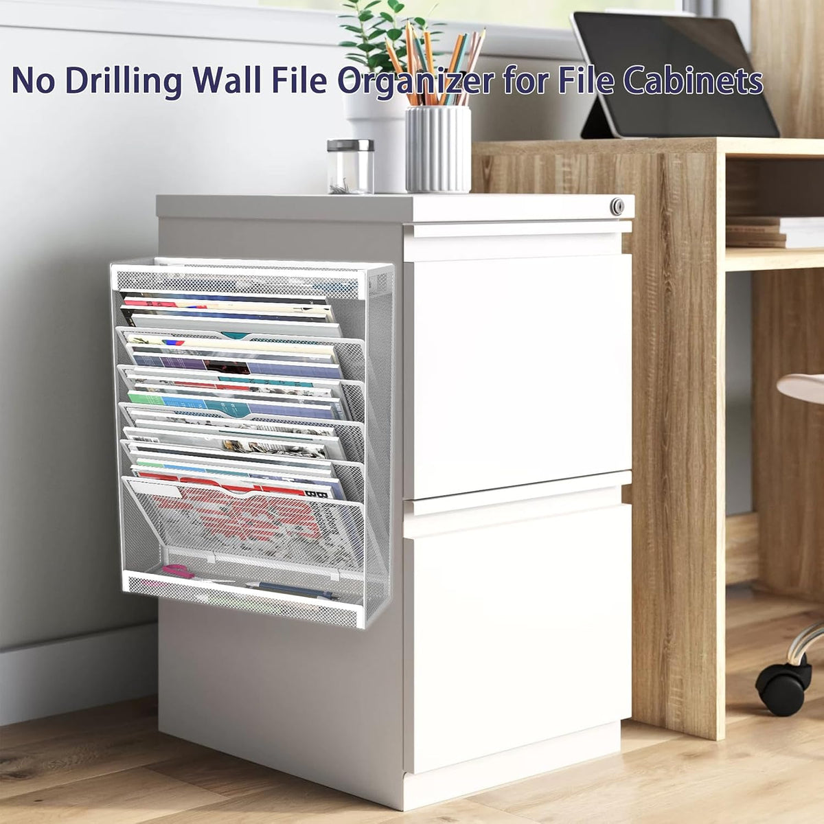 7 Tier Magnetic File Holder, No Drilling Wall File Organizer for File Cabinet...