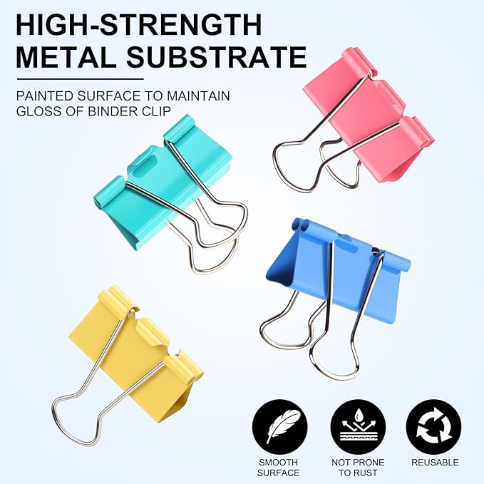 Colored Binder Clips, Medium Binder Clip 1.25 Inch - Image 3