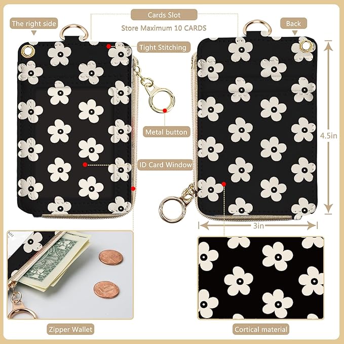 bolimoss Cute Floral Lanyard Wallet and ID Badge Holder - Image 2