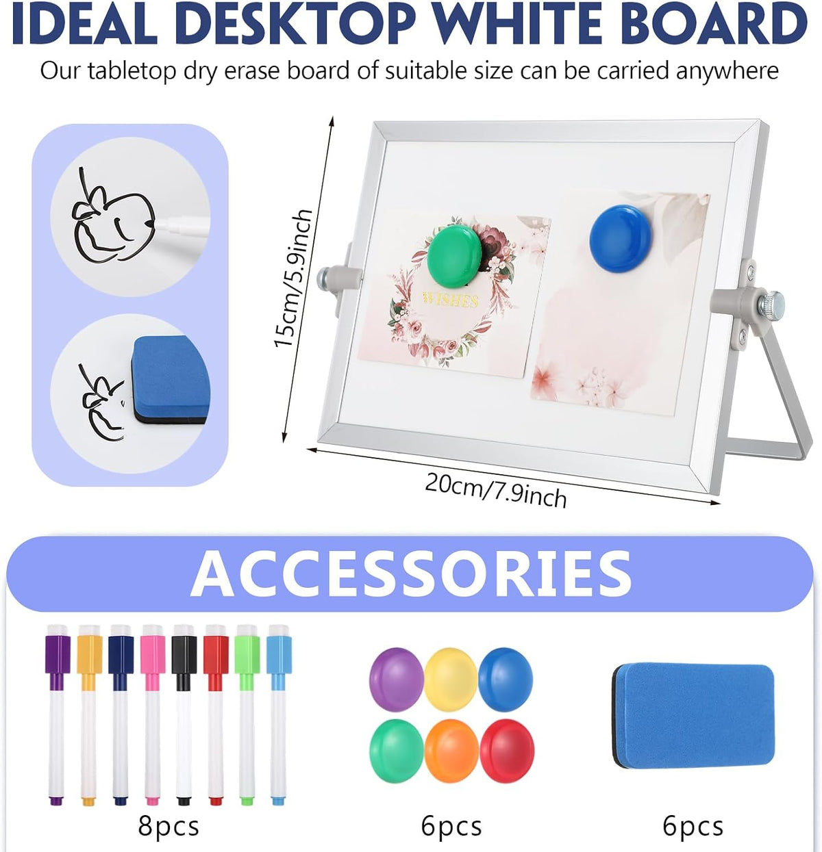 AmazingSpark 6 Pcs Small Dry Erase White Board with Stand 6 x 8'', White