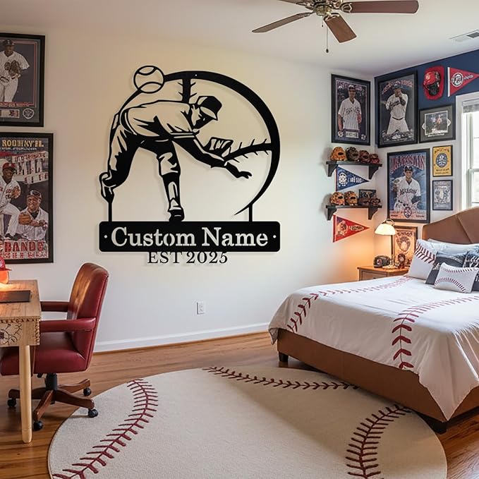 Personalized Baseball Metal Sign Custom Baseball Signs Wall Art, Custom Name - Image 2