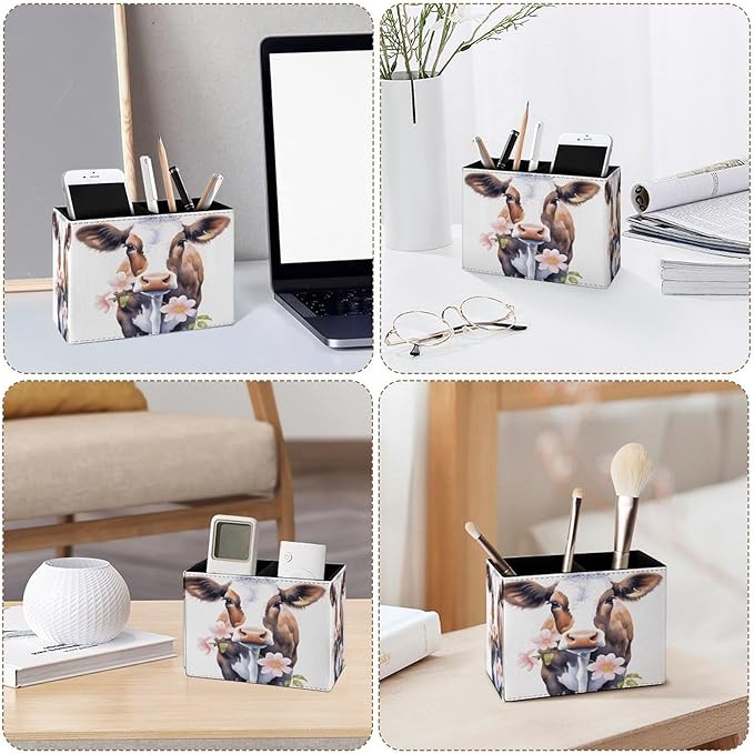 Famame Cow Eating Pink Flowers Pencil Holder - Image 4