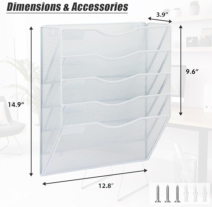 EASEPRES 5 Pocket Mesh Hanging Wall File Organizer, Wall Mounted Mail Paper - Image 2