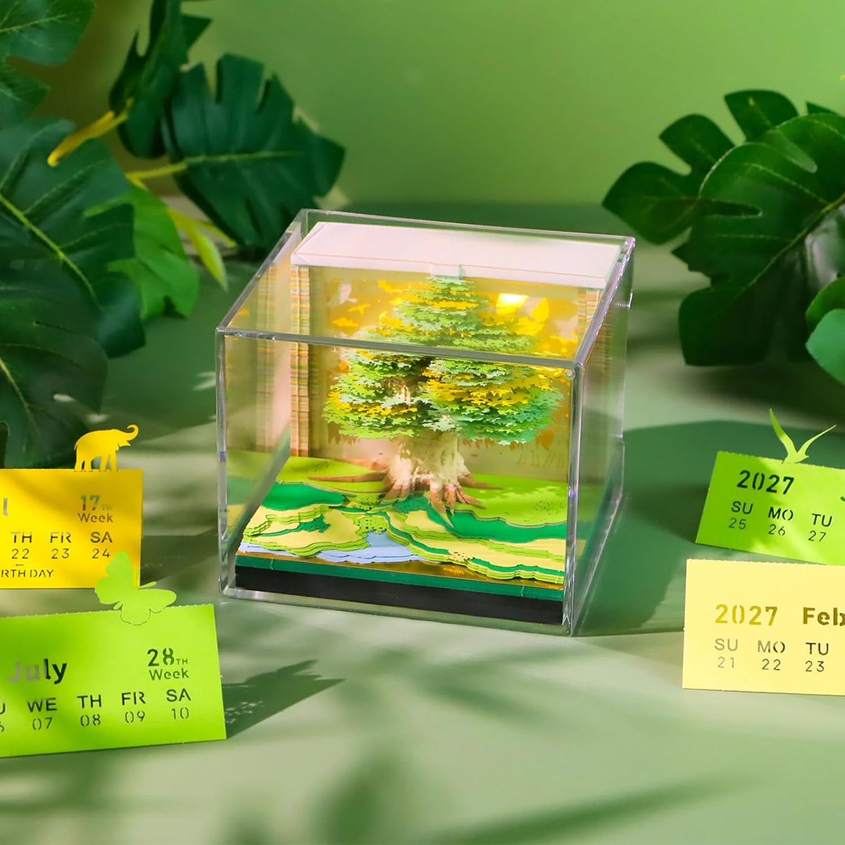 3D Time Piece Calendar, 2027 Desk Calendar With LED Light, 3d Tree Memo Pad C...
