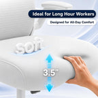 Ergonomic Office Chair for Back & Neck Pain Relief, Virgin Foam Seat, 2D Adjustable Lumbar & 3D Headrest, Tilt & Rock for Relaxation, Ideal for Long Sitting Comfort, White/Gold