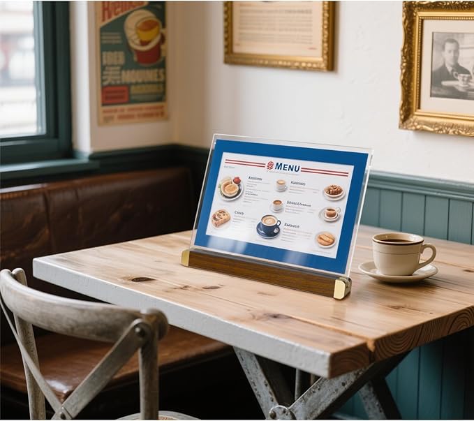 8.5 x 11 Menu Holder, Acrylic Table Menu Stand, Classic Wooden Sign Holder - Image 9