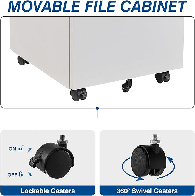 Fesbos 3 Drawer Vertical File Cabinet, Mobile Filling Cabinet - Image 6