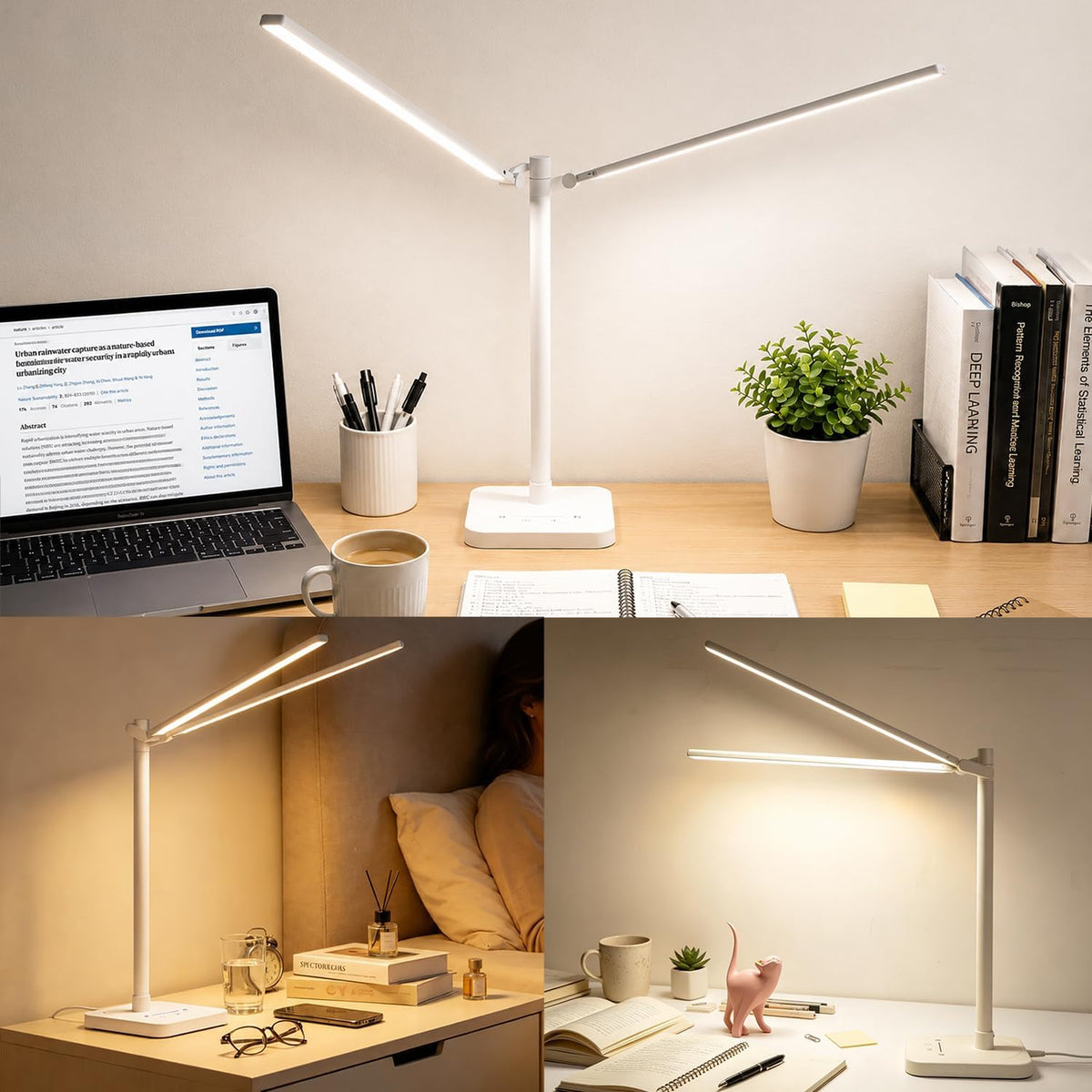 Desk Lamp for Office Home Dual Head 24W Swing Arm Reading Table Lamp White